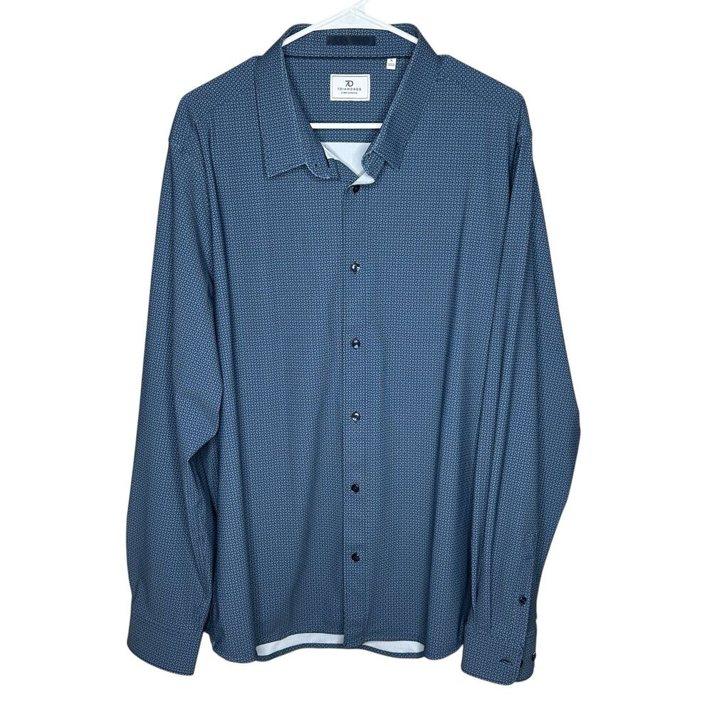 7Diamonds Men’s 4-Way Stretch Button-Up Shirt Blue Print XL